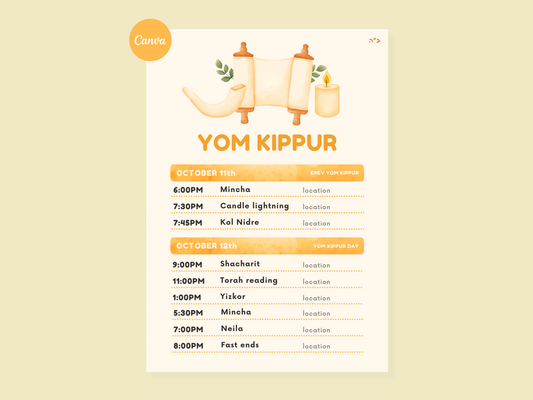 Yom Kippur Schedule
